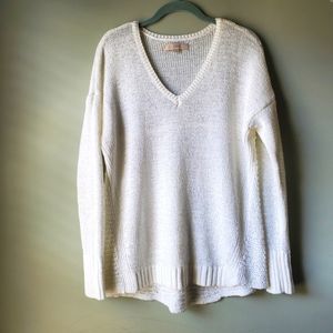 Loft Women's Open Knit Long Line V-neck Sweater Oversized Size Medium